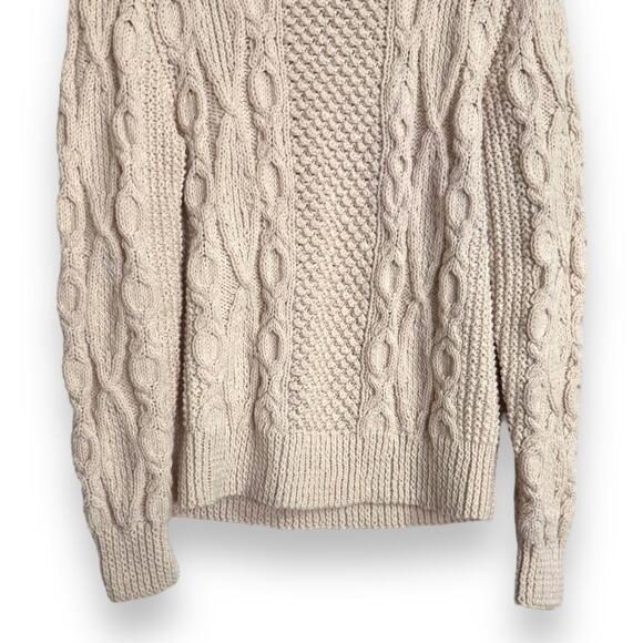 Handmade Cream Chunky Cable Knit Fisherman Sweater Women's Size L - Picture 4 of 7